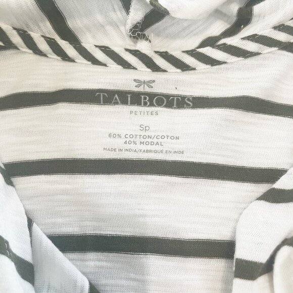 Talbots Open Front Cardigan Size Petite S SP Olive Green Striped 3/4 Sleeve - Picture 5 of 11